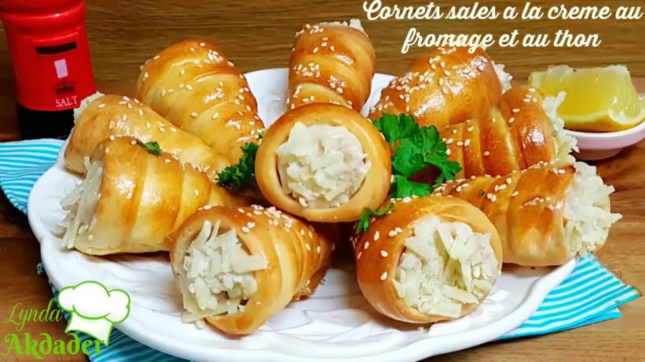 Recette de cornets salés à la crème au fromage et au thonلي كورني بكريمة الجبن بدون عجينة مورقة