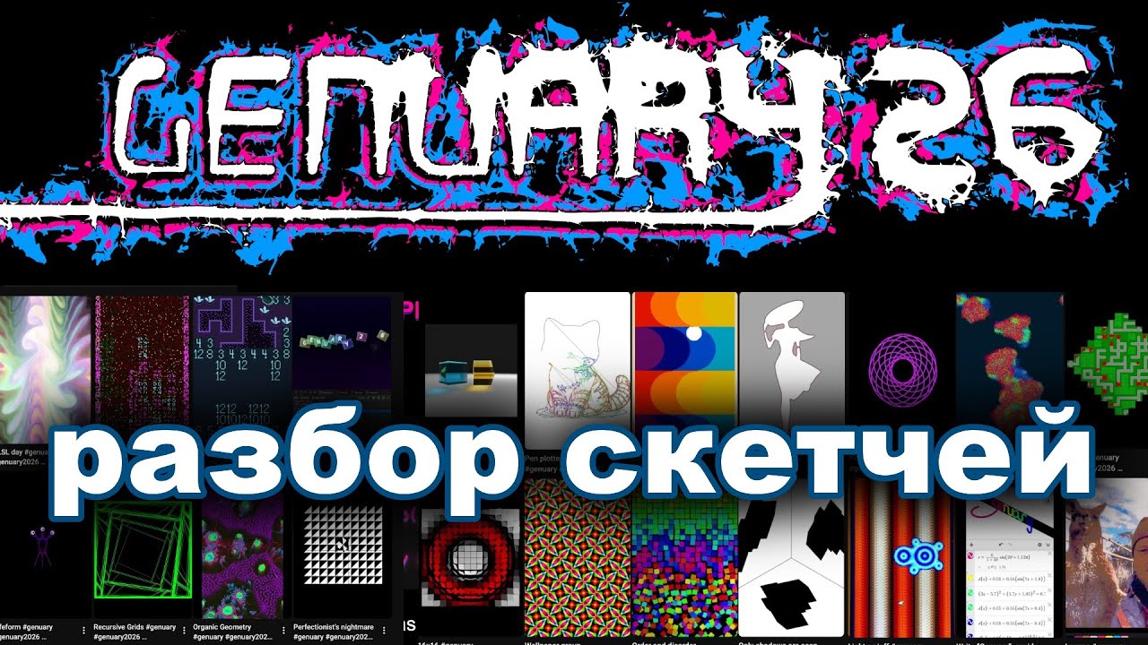 Блиц-разбор моих скетчей с Genuary 2026: идеи, технологии,  принципы