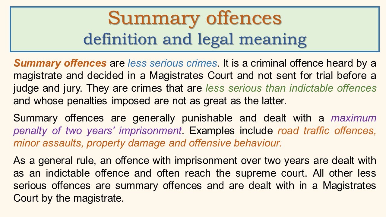 Summary offences definition and legal meaning