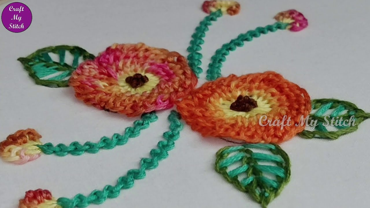 Flower embroidery with loose buttonhole stitch - Hand embroidery