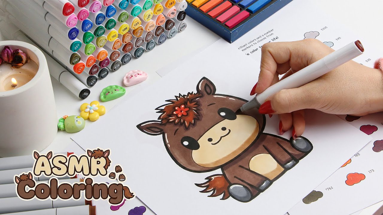 Relaxing Marker Sounds | Baby Horse ASMR Coloring 🐴