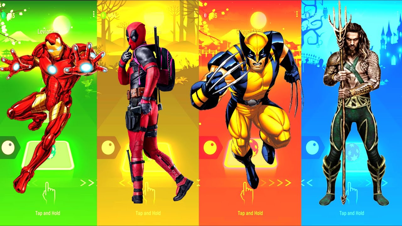 Iron Man 🆚 DeadPool 🆚 Wolverine 🆚 Aquaman | Marvel Heroes | Tiles Hop Fun Ball