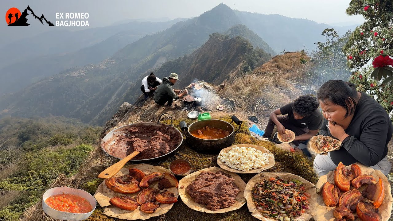 We Survive in Mountain Nepali Traditional Food Dhido Gundruk Bhatmas Makai PorkSekwa Outdoor Cooking