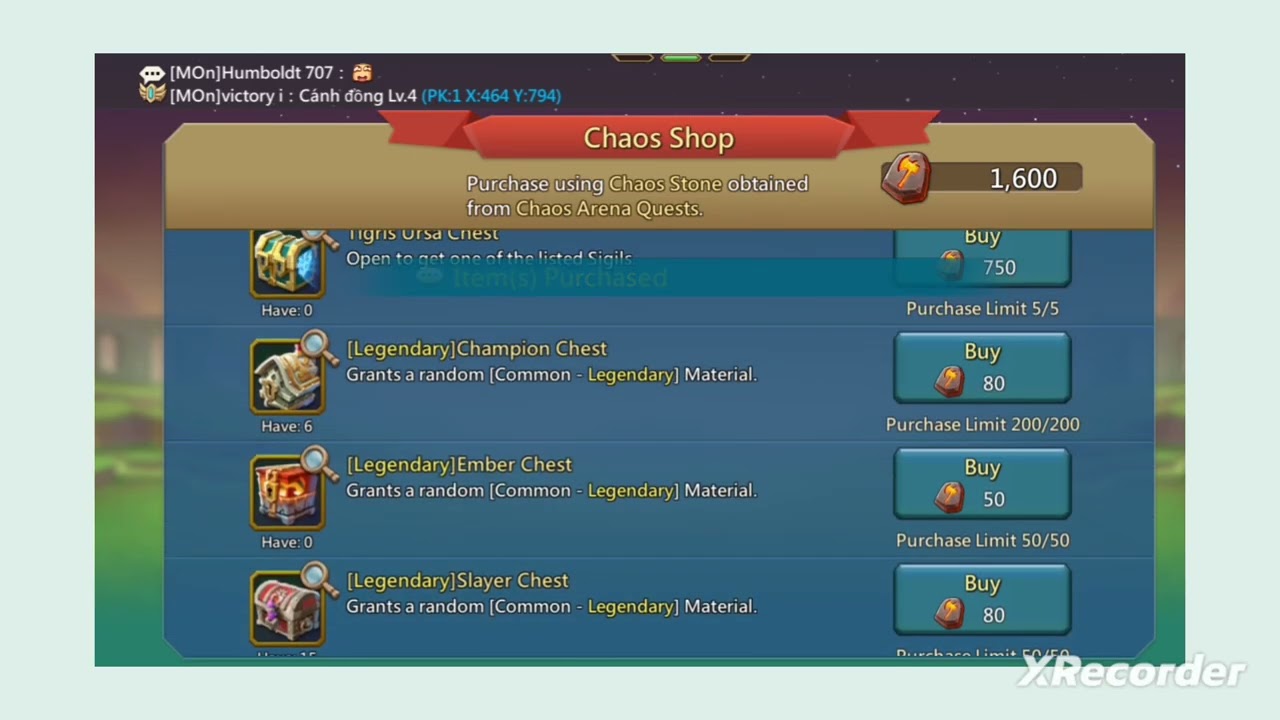 chaos arena | lords mobile | reward exchange