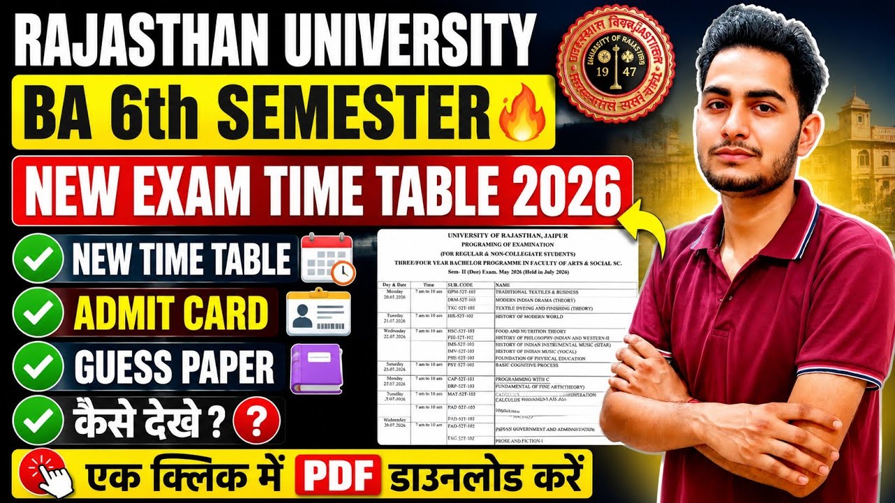 Rajasthan University BA 6th Semester Exam Time Table 2026 🔥 Regular & Non-College Exam / Admit card