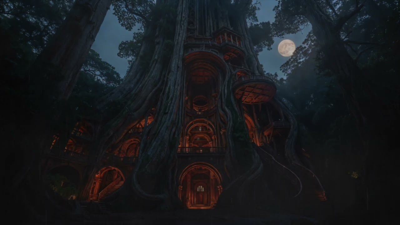 Ancient Tree Sanctuary in the Moonlight ✦ 3 Hours of Sleep Music & Rain Sounds