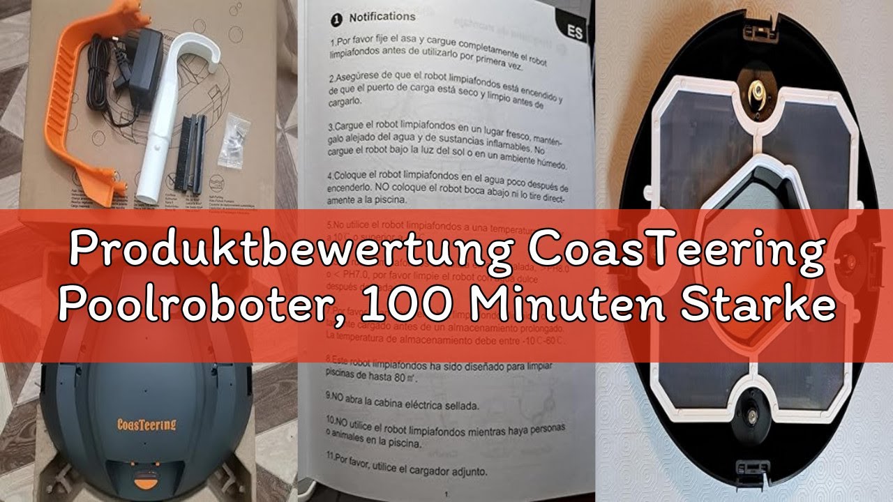Produktbewertung CoasTeering Poolroboter, 100 Minuten Starke Reinigungskraft, Poolsauger Akku mit Du
