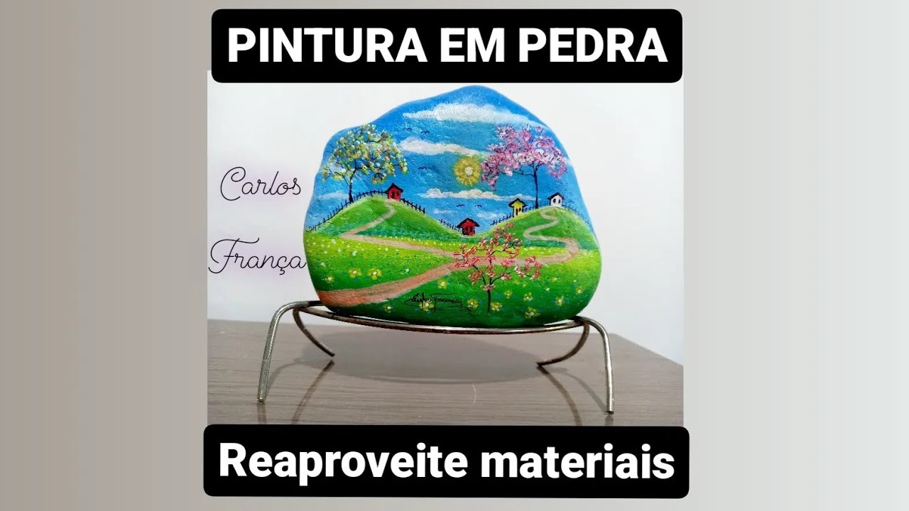 Pintura em pedra natural, Pintar paisagem em pedra. Como pintar em pedra?