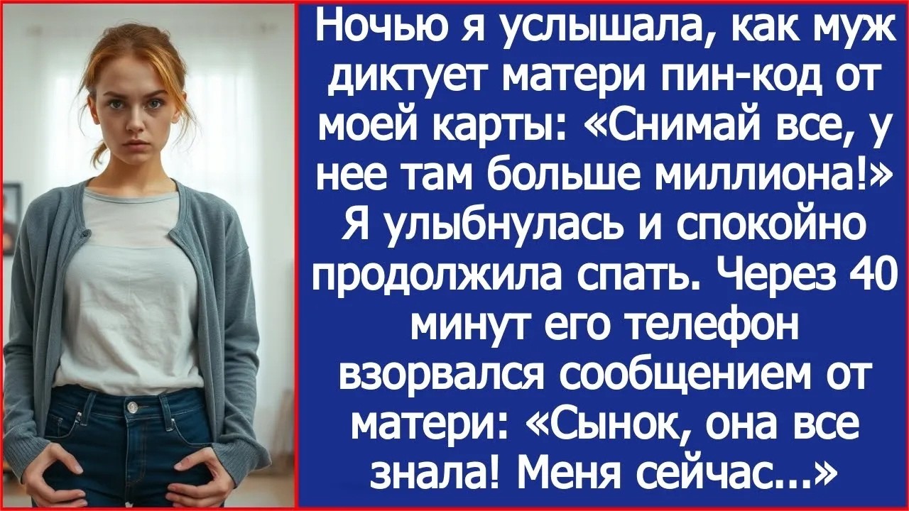 Ночью я услышала, как муж диктует матери пин код от моей карты  Я только улыбнулась  А через 40