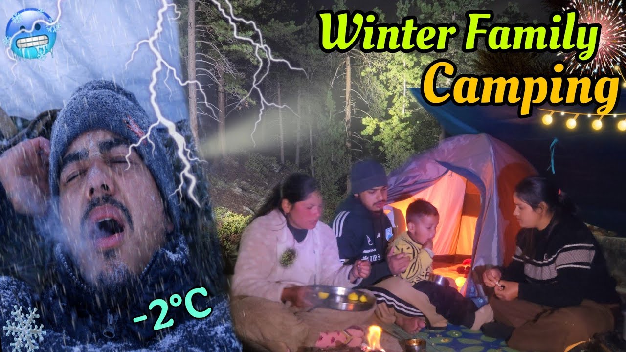 Family Winter Night Camping in Courtyard ❄️ | Cozy & Cold Experience 🥶 @CampingWithGamers 