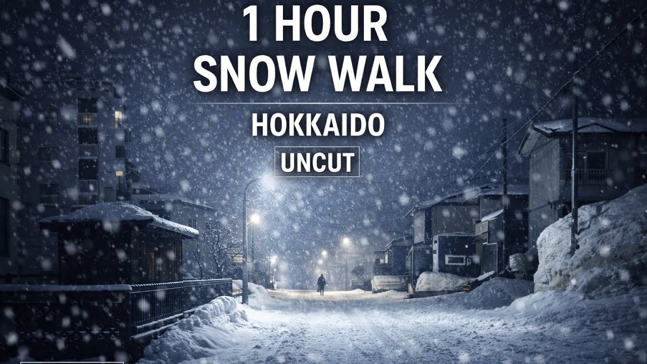 [4K ASMR] 1 Hour Relaxing Snow Walk in Hokkaido Binaural Footsteps & Falling Snow (Un Cuts) #061