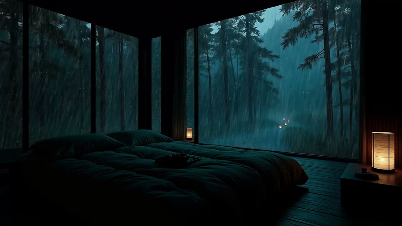Night Rain Along a Quiet Spring Canal 🌧 | Cozy Dark Bedroom for Deep Sleep (No Ads)