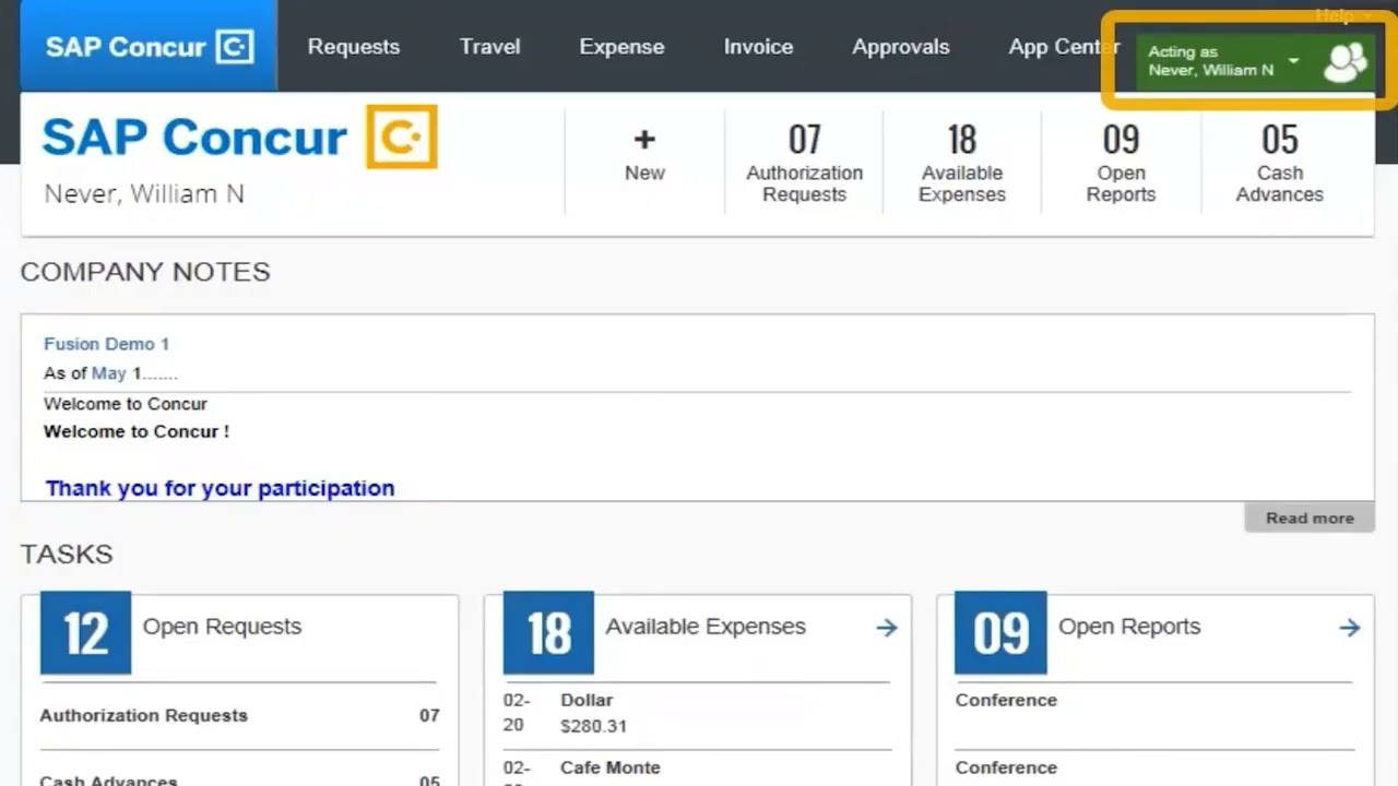 Acting as a Delegate in Concur