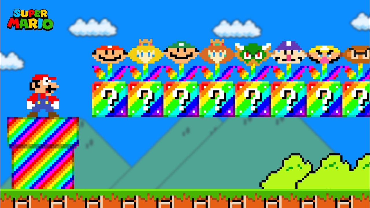 Super Mario Bros. but there are MORE Rainbow Custom Flower All Characters!