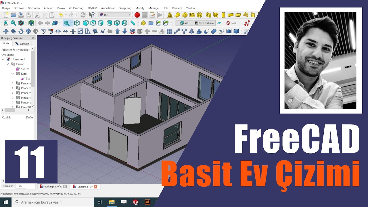 FreeCAD Basit Ev Çizimi #11 | Basic BIM  Modeling | Simple House with FreeCAD