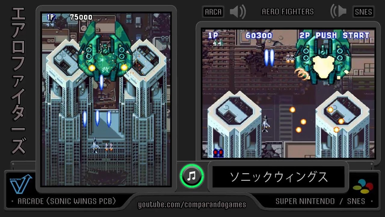 Aero Fighters (Arcade vs Snes) Side by Side Comparison (Sonic Wings - Arcade vs Super Famicom)