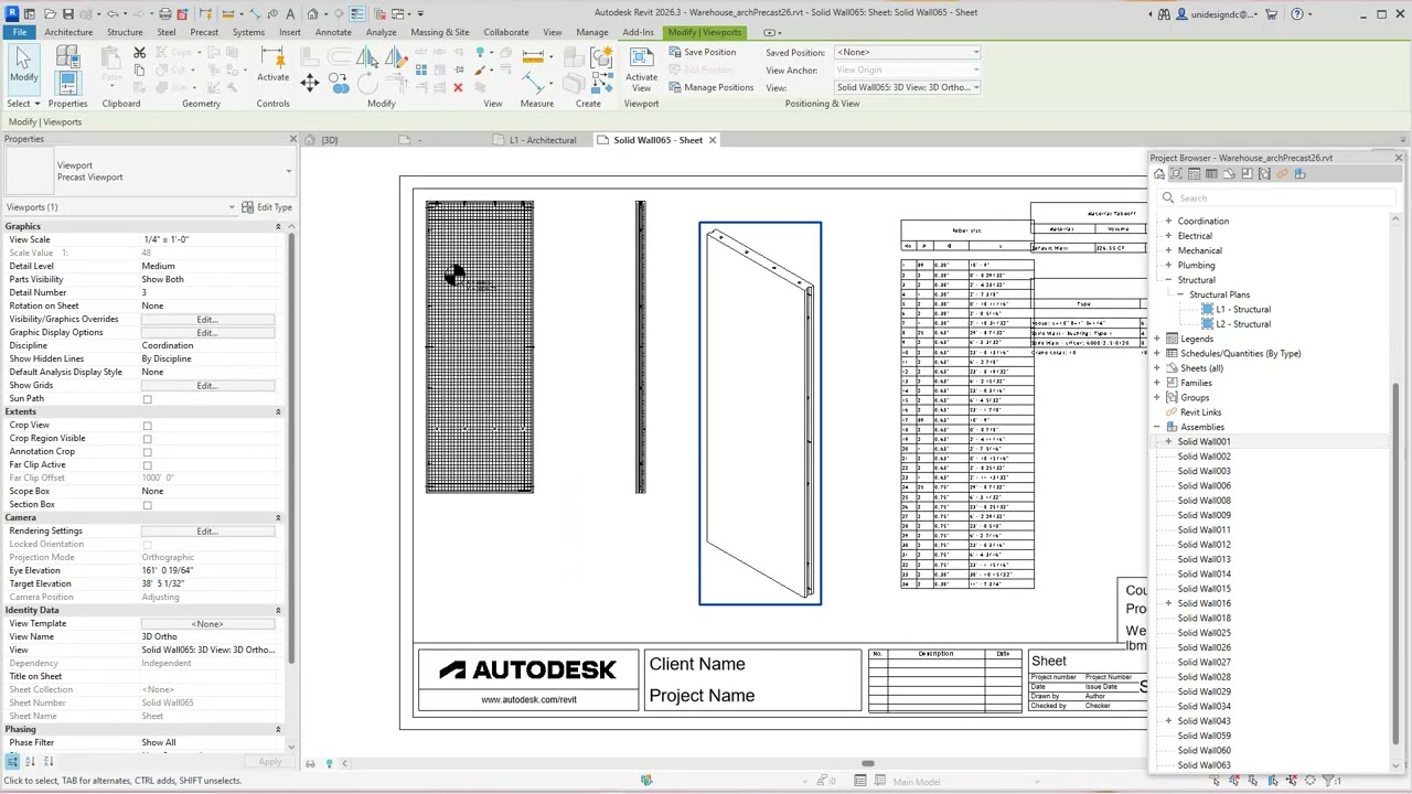 Чертеж сборного железобетона Revit 2026 с шаблоном дисциплины