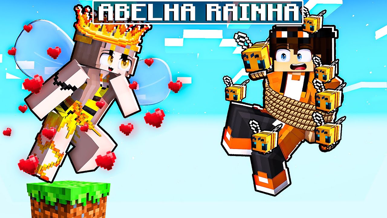 JOGANDO com uma GAROTA ABELHA em APENAS UM BLOCO no Minecraft!