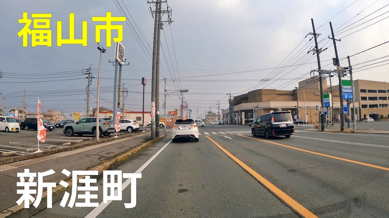 新涯町のまちなみ（広島県福山市）新涯小学校、誠之中学校、スシロー 福山新涯店、TSUTAYA 新涯店、バースデイ 新涯店、ガスト 福山新涯店、パチンコガイア新涯店等