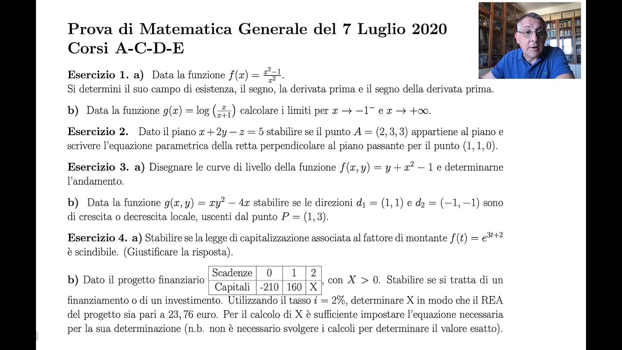 Matematica Generale - Soluzioni Prova del 7 Luglio 2020