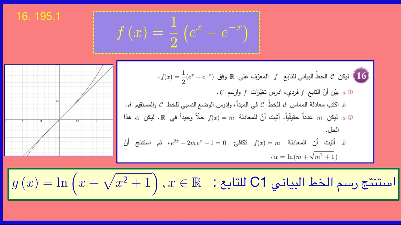 دراسة تابع الجيب الزائدي ،sinh,  تمرين 16.195.1