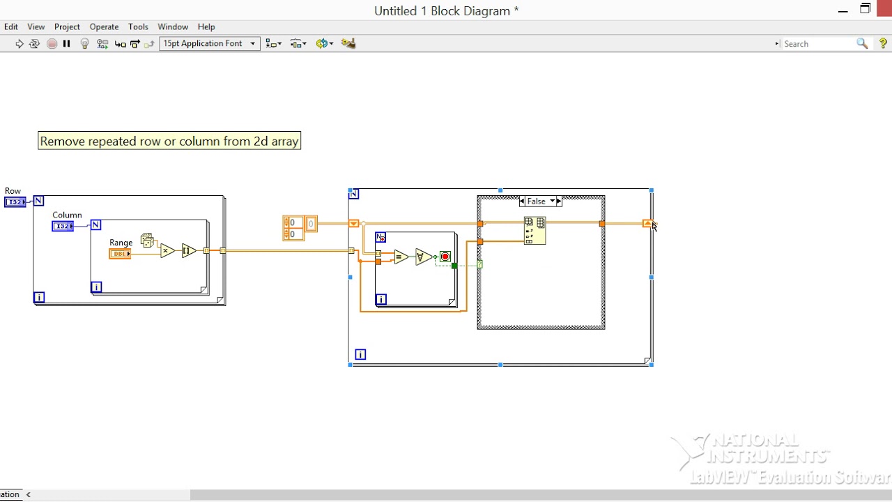 Remove repeated row or column from a 2D array in LabVIEW