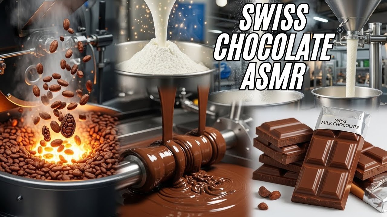 Most Satisfying Swiss Chocolate Process: From Raw Cacao to Glossy Wrap 🍫 #asmr