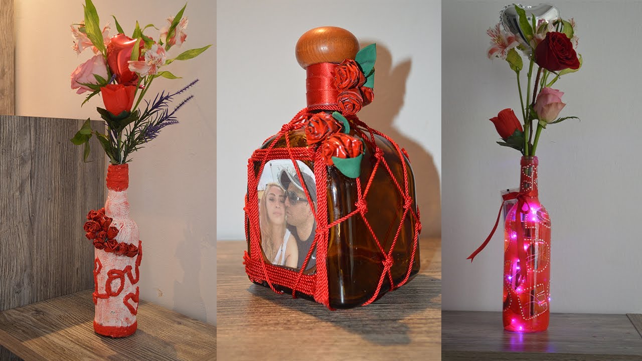 BOTELLAS DE VIDRIO DECORADAS SAN VALENTÍN- VALENTINE´S DAY decorated bottles
