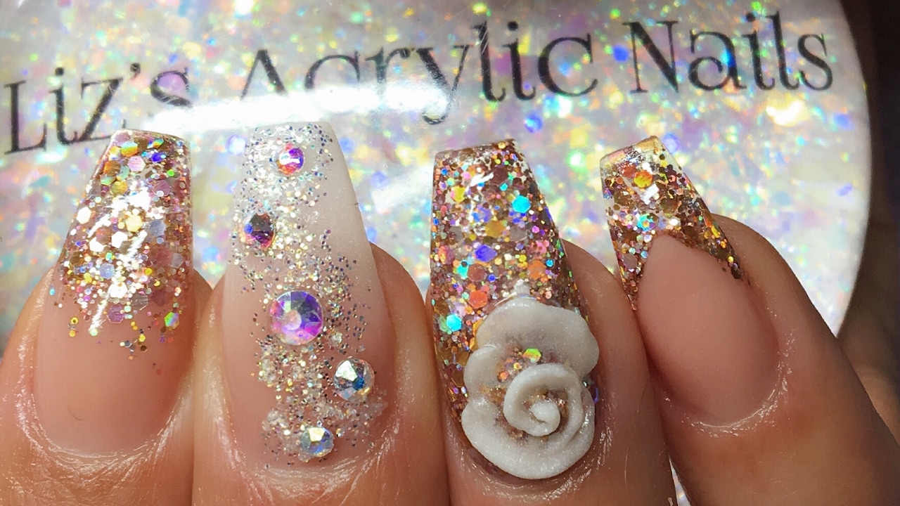 Acrylic Nails | Peach Nude | Rose Gold Holo