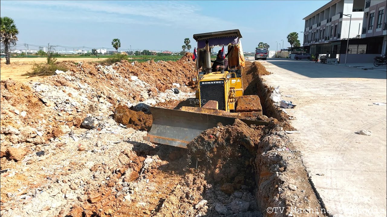 Incredible Smart Dozer Digging Cutting Tearing Soil From Concrete Road & Truck Unloading Rocks
