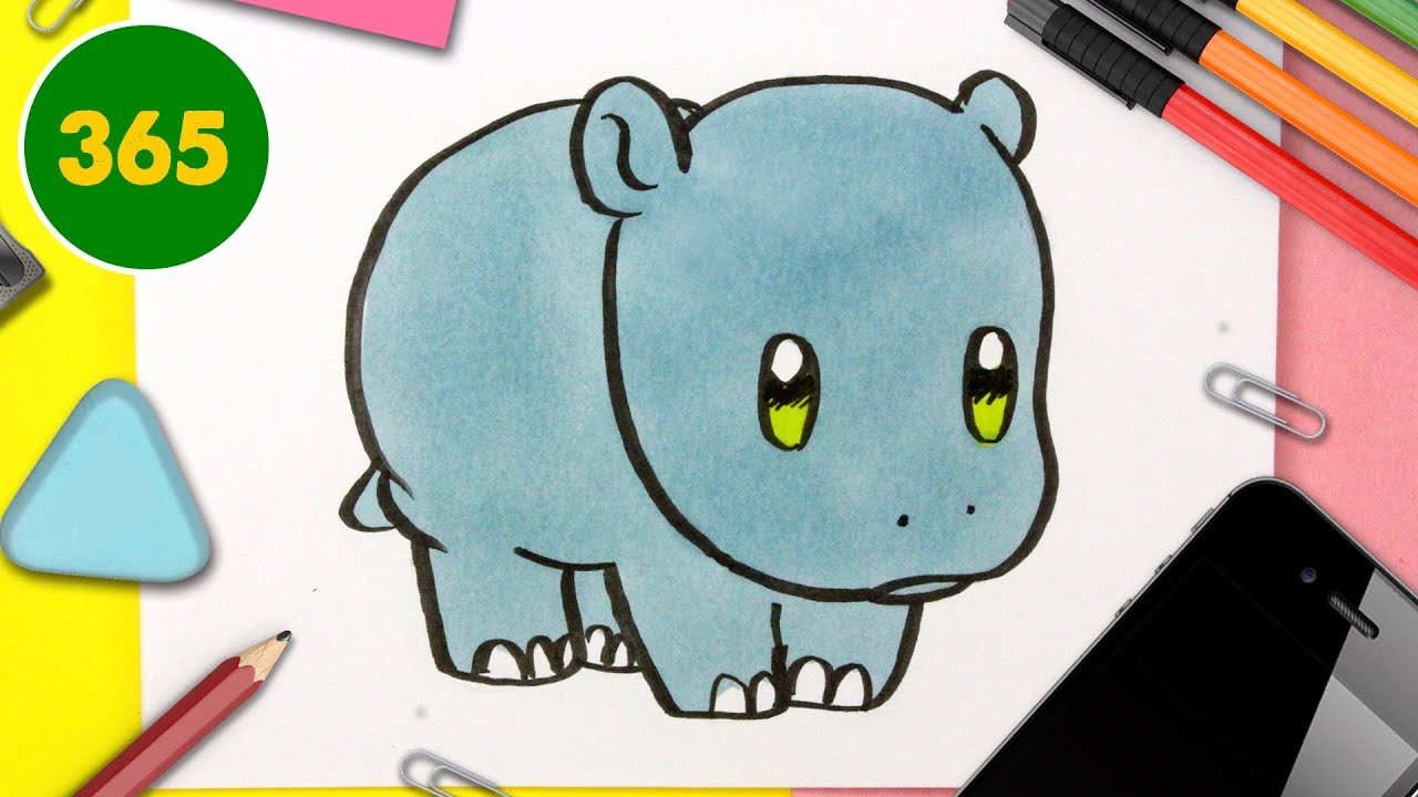 COMMENT DESSINER UN HIPPOPOTAME KAWAII - dessins kawaii faciles - COMMENT DESSINER DES ANIMAUX