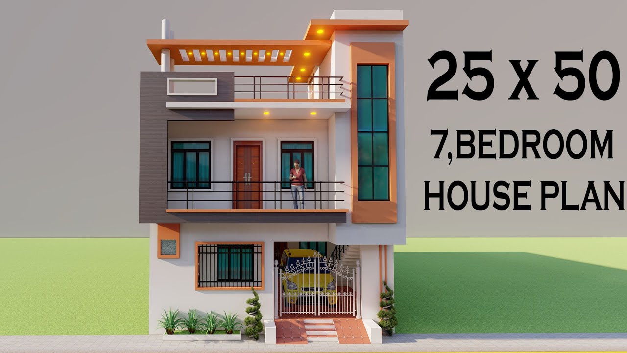 25x50 में कार पार्किंग के साथ 7 कमरे का घर ,1250sqft 7 Bedroom House Plan,Duplex 3D House Plan