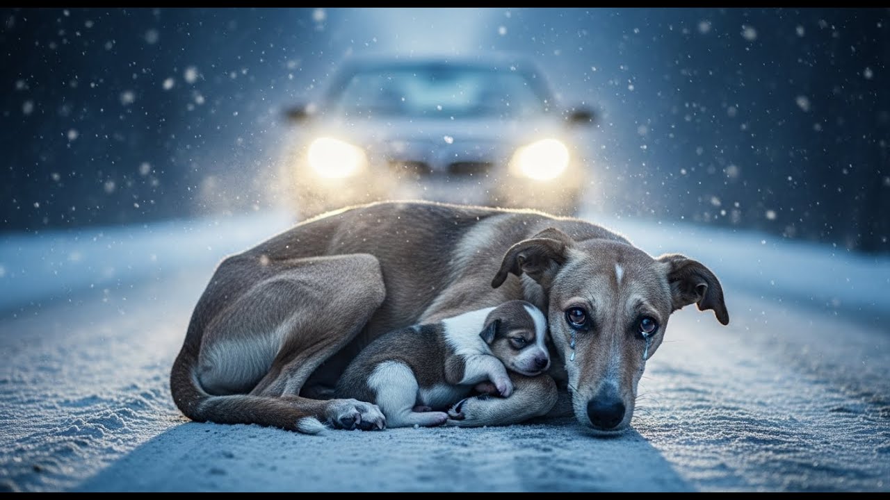 A Mother Dog’s Last Hope on a Frozen Road