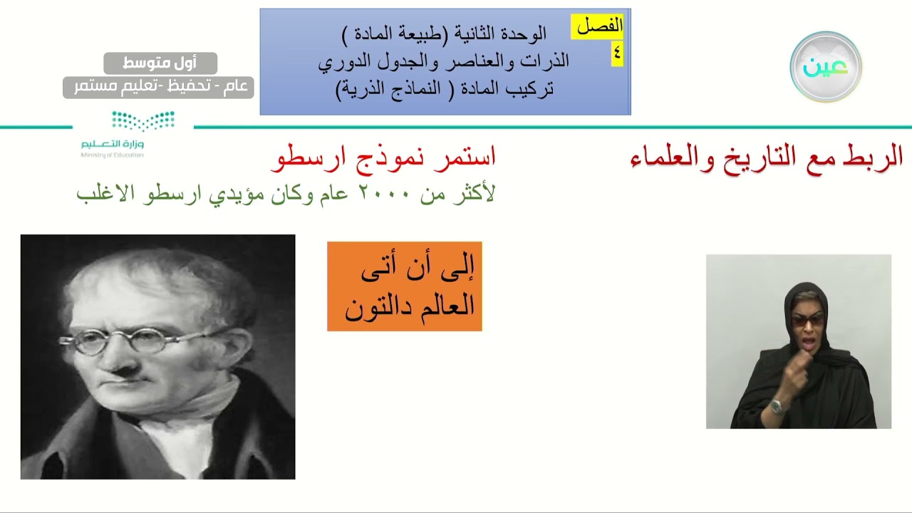 الذرات والعناصر والجدول الدوري (النماذج الذرية) - العلوم - أول متوسط