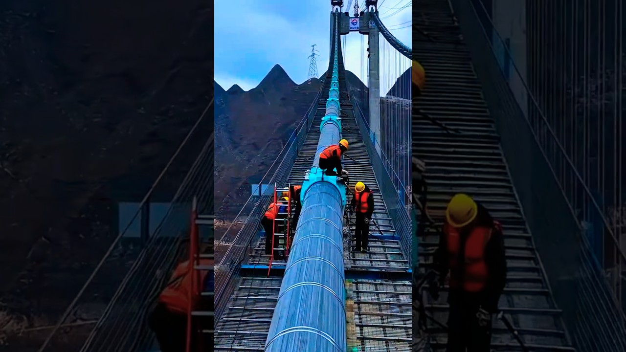 EPIC Steel Cable Bridge Construction! Watch Workers Secure MASSIVE Cables! 🌉💪 #Shorts