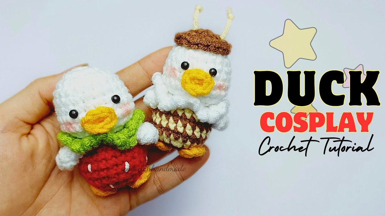 [English Sub] Duck Cosplay Strawberry And Bee Crochet Tutorial | Hướng dẫn móc vịt dâu tây - ong