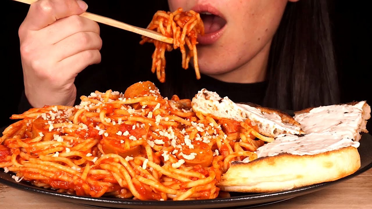ASMR Spicy Hot Dog Pasta With Cream Cheese Turkish Bread  ~ Vegan (No Talking)