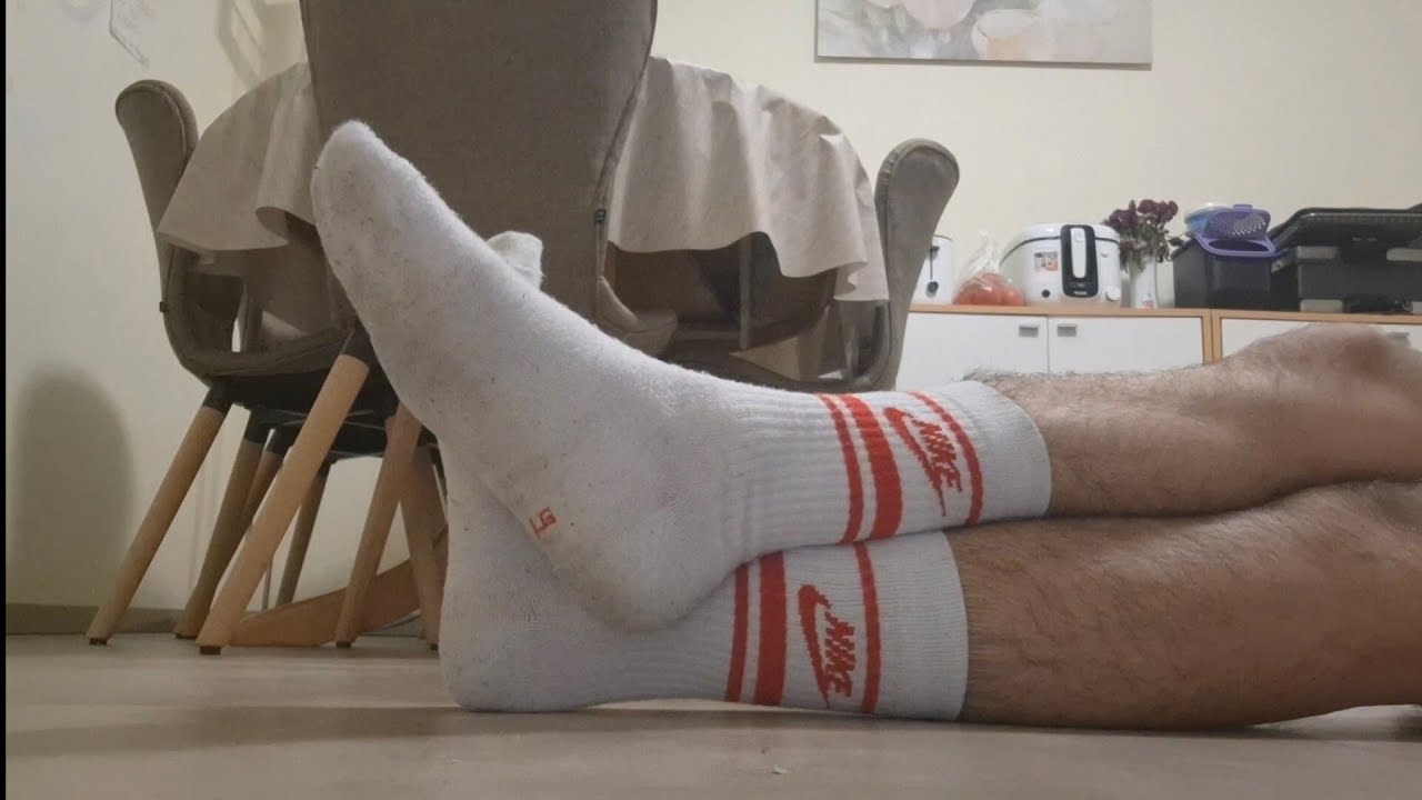 Nike Air Force shoes + 1 week worn long Nike socks, barefeet & close capture of my Nike Air Force 