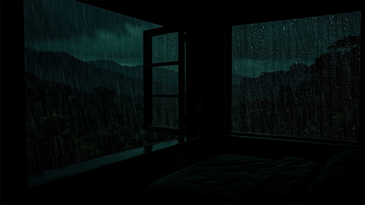 Calm Rainy in Outside the Window Bedroom | Relax Cozy Night Ambience for Sleeping