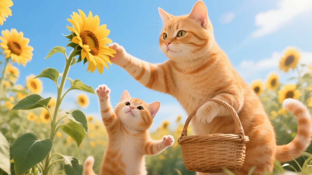 Mama cat & kitten make sunflower snacks! 🐾🌻❤️ #cute #cat #love