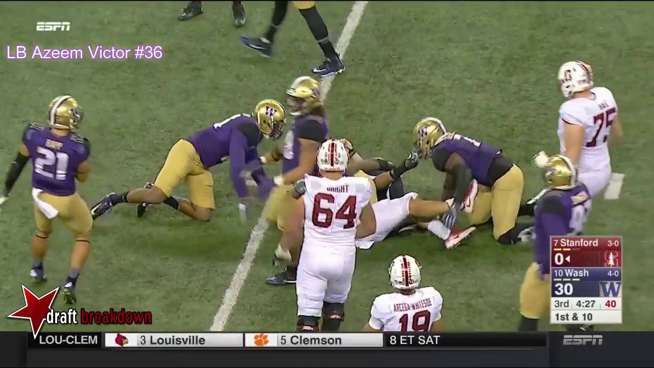 Azeem Victor (Washington LB) vs Stanford 2016