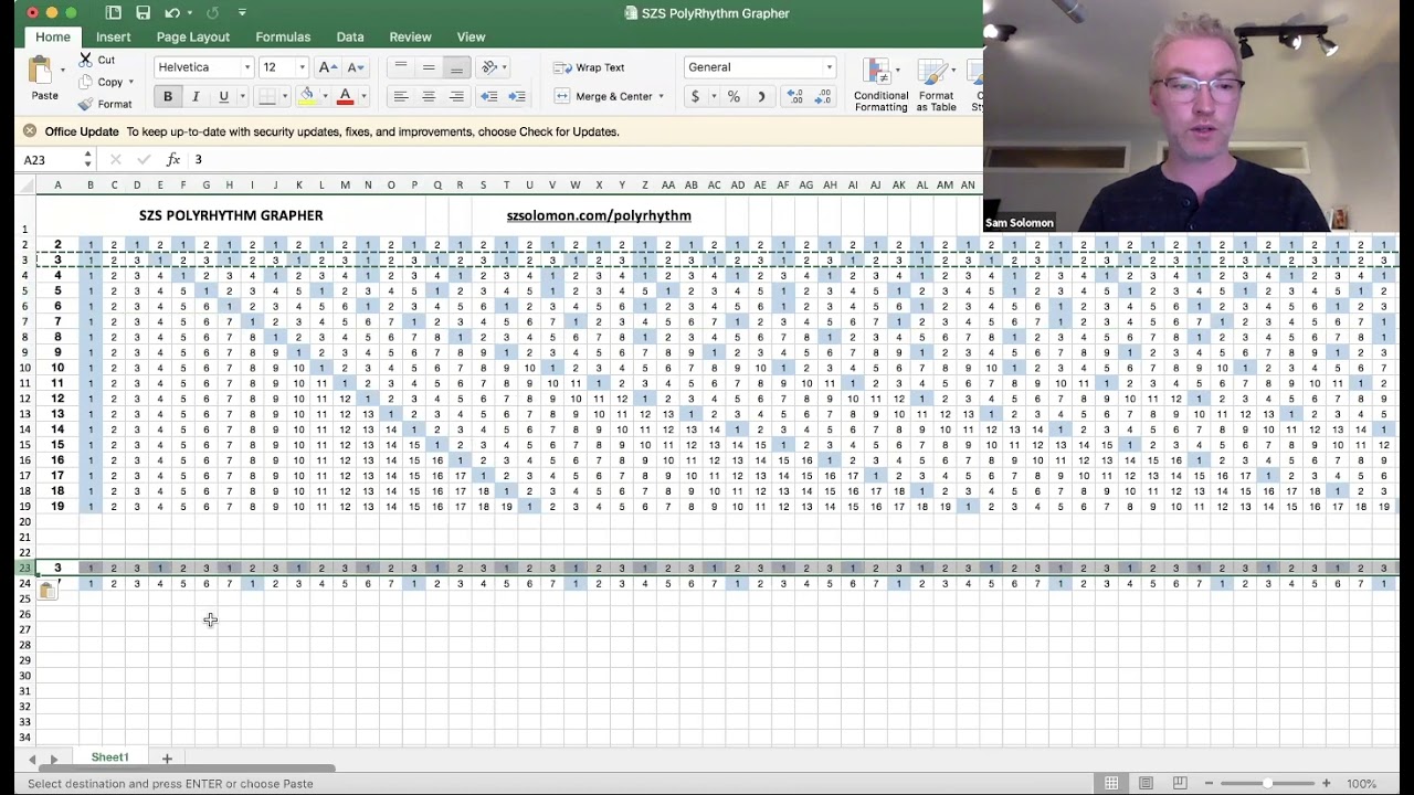 Using the Polyrhythm Grapher spreadsheet with Sam Solomon