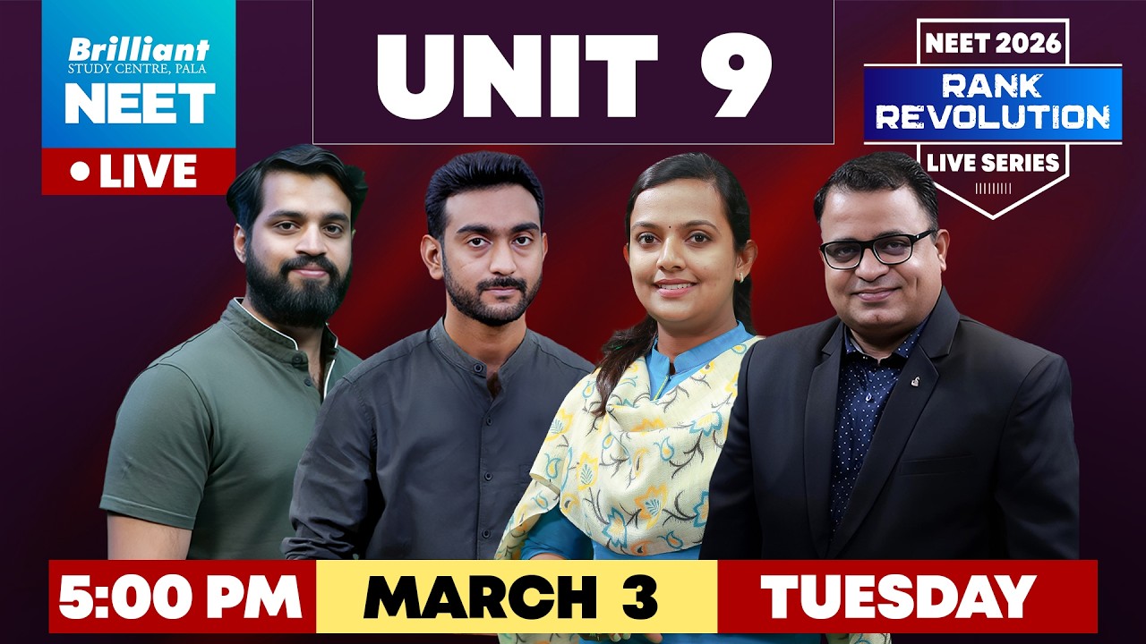NEET 2026 Rank Revolution LIVE | Unit 9 Complete Strategy | March 3 | 5:00 PM | Brilliant Pala