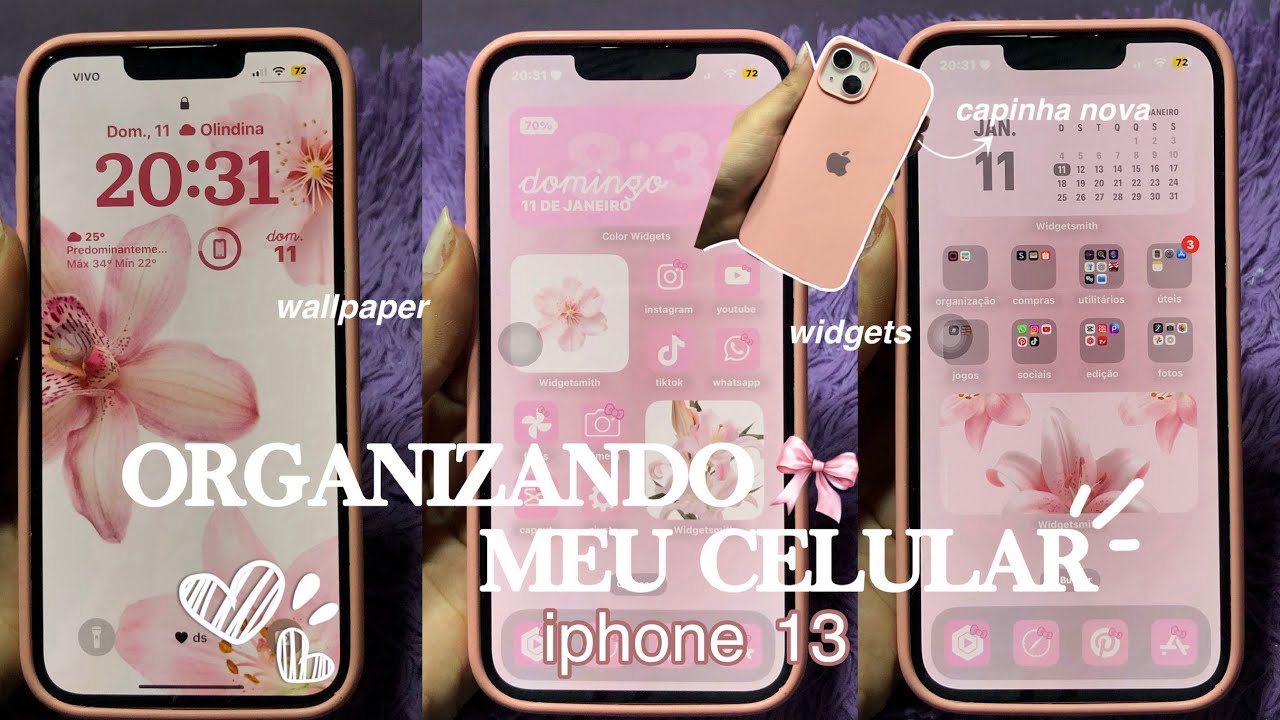 ORGANIZANDO MEU CELULAR 📲💗| iphone 13, capinha nova, wallpaper, widgets 