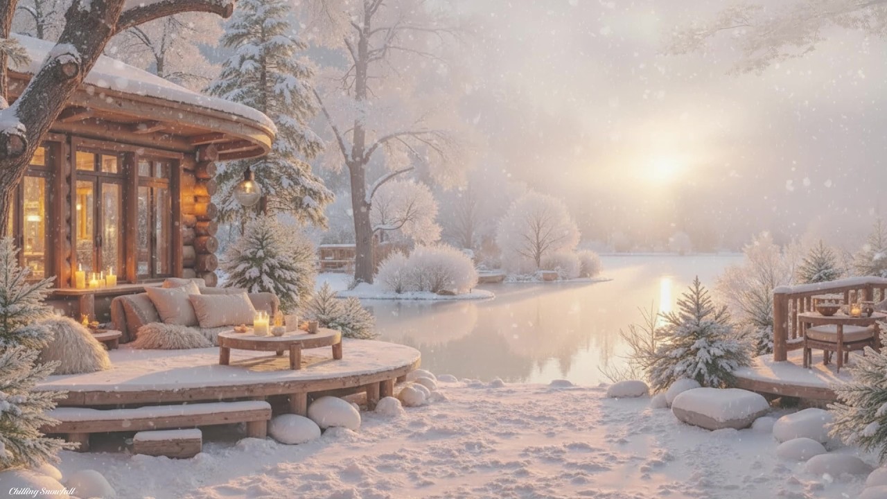 Chill Winter Jazz with Gentle Snowfall, Warm Piano Sounds for Stress Relief and Focus