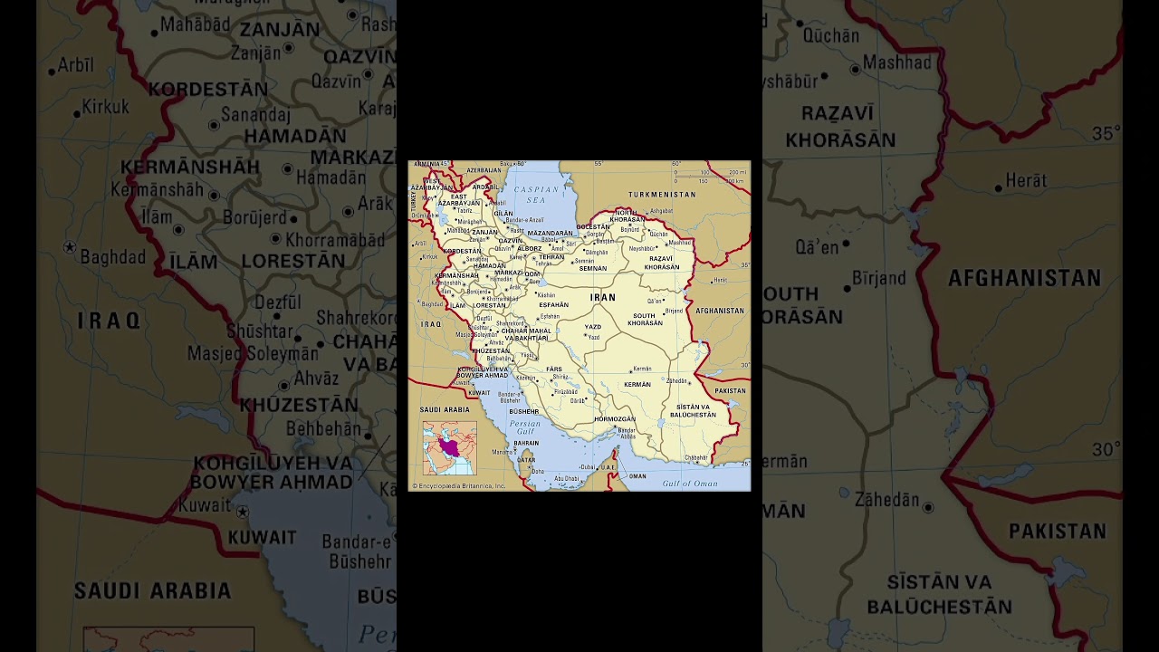 Map of Iran 🇮🇷 showing borders, provinces, the  Caspian Sea & Persian Gulf Geography facts 🌍📍