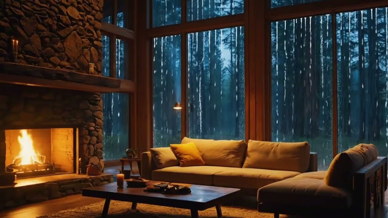 Cozy Cabin Fireplace & Rain Sounds 🌧️🔥 Relaxing Forest Night Ambience for Deep Sleep (2 Hours)