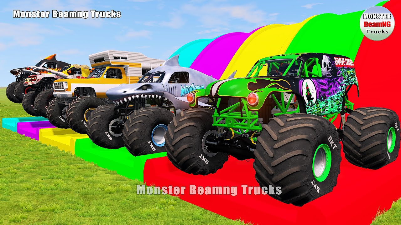 Triple Flatbed Trailer Monster Trucks Transport with Slide Color - BeamNG.drive 462