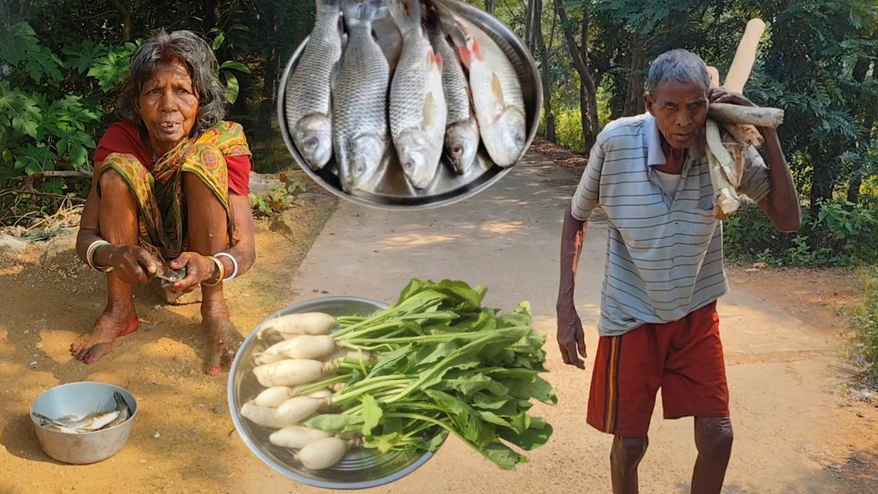 100years old grandma & grandpa lifestyle || how to cook and eat || cooking fish curry and eating 