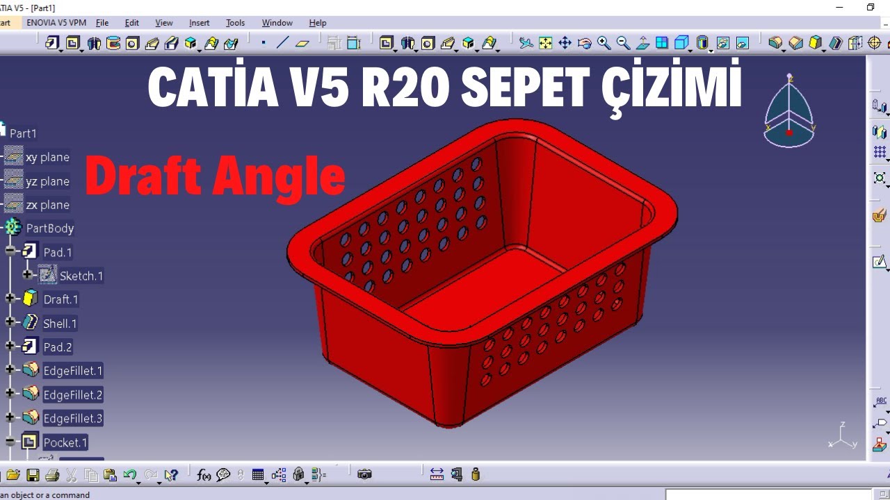 Catia v5 r20  Örnek Çizimler Uygulama-28  Sepet Çizimi  #catia v5 r20